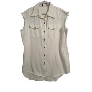 Lucky Blessed Women's 3X Western Boho White Denim Sleeveless Shirt Dress Cowgirl